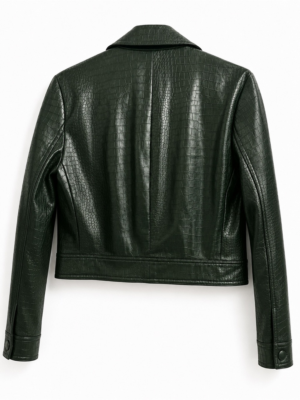 House of Harlow 1960 Dark Green Croc-Embossed Faux Leather Jacket - Picture 2 of 16